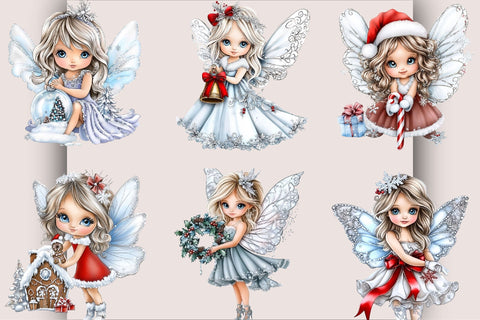 Whimsical Christmas Fairy Clipart Bundle. Sublimation SVGArt 