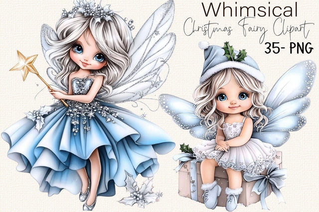 Whimsical Christmas Fairy Clipart Bundle. Sublimation SVGArt 