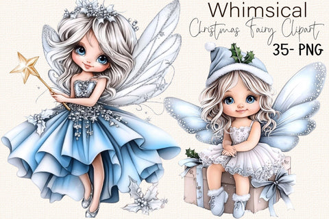 Whimsical Christmas Fairy Clipart Bundle. Sublimation SVGArt 