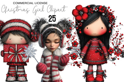 Whimsical Christmas Girl Clipart Bundle. Sublimation SVGArt 