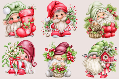 Whimsical Christmas Gnome Clipart Bundle Sublimation SVGArt 