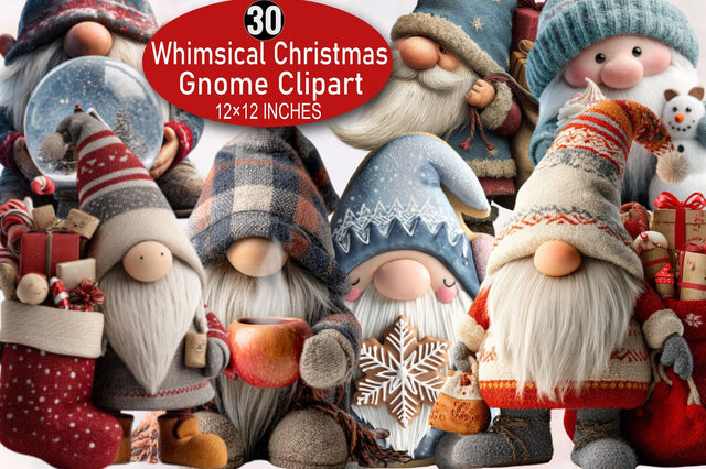 Whimsical Christmas Gnome Clipart Bundle Sublimation SVGArt 
