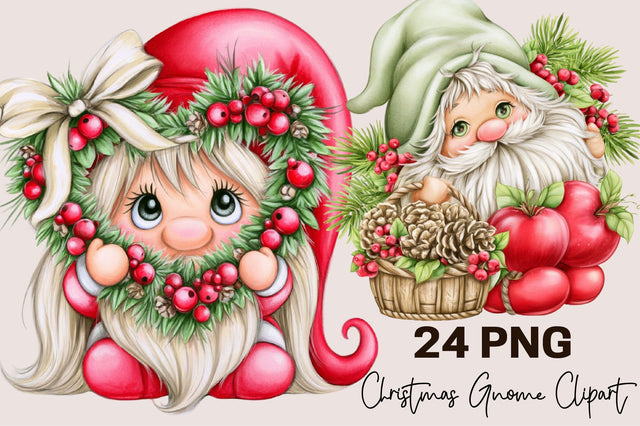 Whimsical Christmas Gnome Clipart Bundle Sublimation SVGArt 