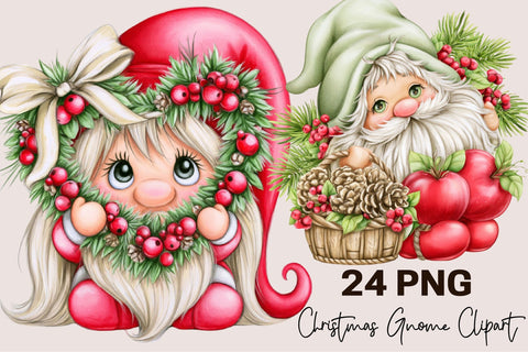 Whimsical Christmas Gnome Clipart Bundle Sublimation SVGArt 
