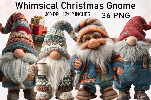 Whimsical Christmas Gnome Clipart Bundle. Sublimation SVGArt 