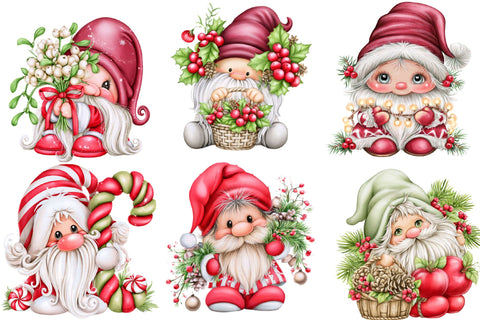 Whimsical Christmas Gnome Clipart Bundle Sublimation SVGArt 