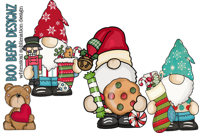 Whimsical Christmas Gnome Clipart Sublimation Boo Bear Designz 