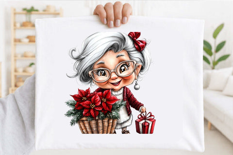 Whimsical Christmas Grandma Clipart PNG Bundle. Sublimation SVGArt 