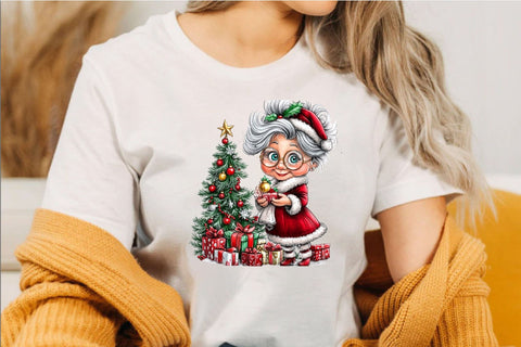 Whimsical Christmas Grandma Clipart PNG Bundle. Sublimation SVGArt 