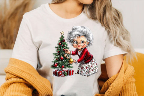 Whimsical Christmas Grandma Clipart PNG Bundle. Sublimation SVGArt 
