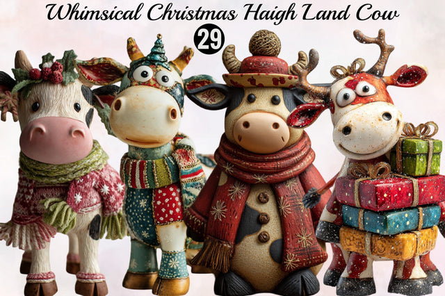 Whimsical Christmas Haigh Land Cow Bundle. Sublimation SVGArt 