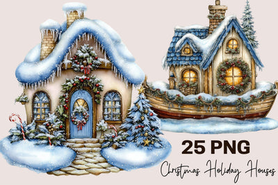 Whimsical Christmas Holiday Houses PNG Sublimation SVGArt 