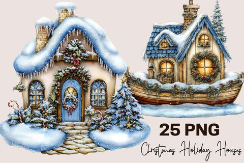 Whimsical Christmas Holiday Houses PNG Sublimation SVGArt 