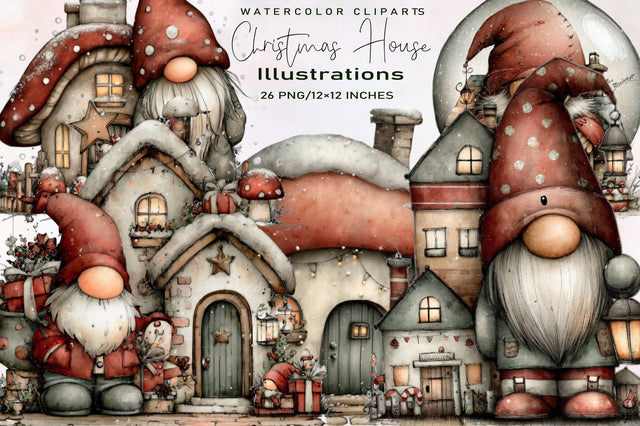 Whimsical Christmas House Clipart Bundle. Sublimation SVGArt 