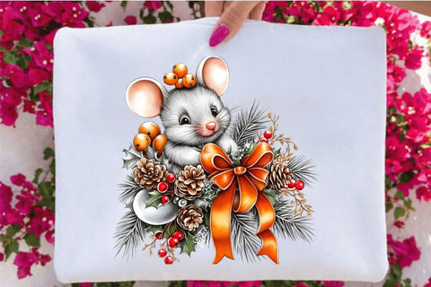 Whimsical Christmas Mouse Clipart Bundle. Sublimation SVGArt 