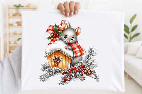 Whimsical Christmas Mouse Clipart Bundle. Sublimation SVGArt 