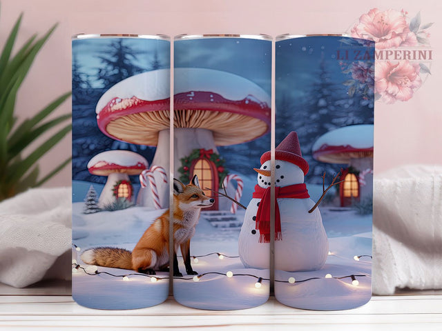 Whimsical Christmas Mushroom Tumbler, Holiday Village Wrap, 20Oz Skinny Tumbler, Whimsical Christmas Sublimation, Festive Forest Design, Cute Mushroom House Tumbler, Winter Wonderland Wrap Sublimation Li Zamperini 
