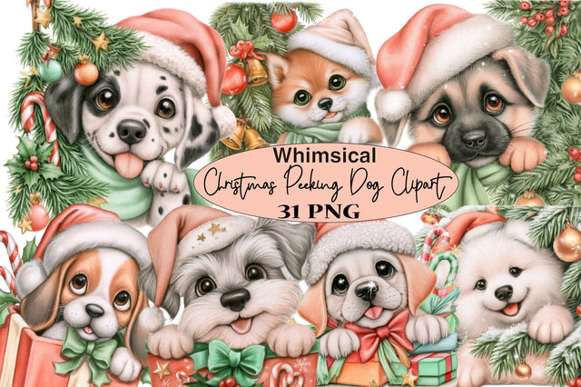 Whimsical Christmas Peeking Dog Clipart Sublimation SVGArt 