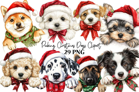 Whimsical Christmas Peeking Dog Clipart Sublimation SVGArt 