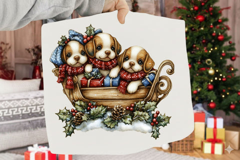Whimsical Christmas Puppies Sleigh Sublimation SVGArt 