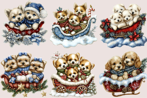 Whimsical Christmas Puppies Sleigh Sublimation SVGArt 