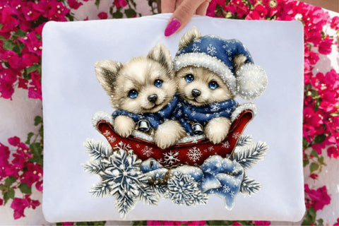 Whimsical Christmas Puppies Sleigh Sublimation SVGArt 