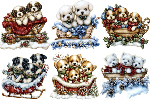 Whimsical Christmas Puppies Sleigh Sublimation SVGArt 