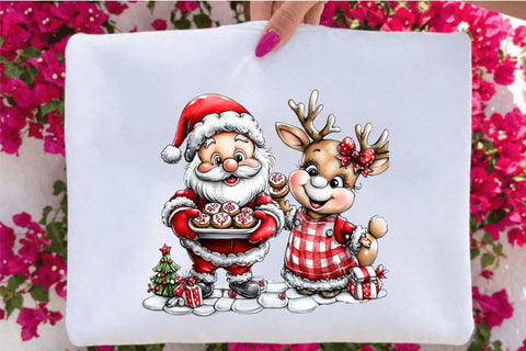 Whimsical Christmas Santa & Reindeer Clipart Bundle. Sublimation SVGArt 
