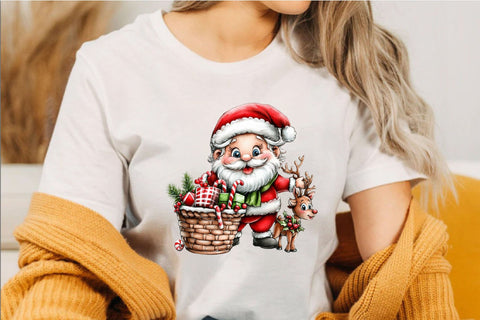 Whimsical Christmas Santa & Reindeer Clipart Bundle. Sublimation SVGArt 
