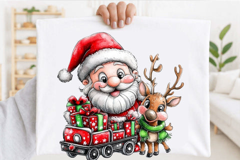 Whimsical Christmas Santa & Reindeer Clipart Bundle. Sublimation SVGArt 