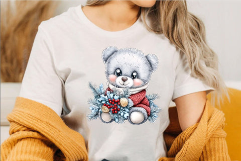 Whimsical Christmas Teddy Bear Clipart Bundle. Sublimation SVGArt 