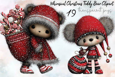 Whimsical Christmas Teddy Bear Clipart Bundle. Sublimation SVGArt 