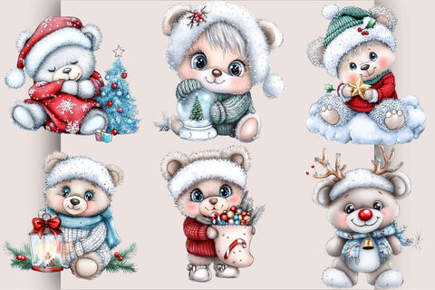 Whimsical Christmas Teddy Bear Clipart Bundle. Sublimation SVGArt 