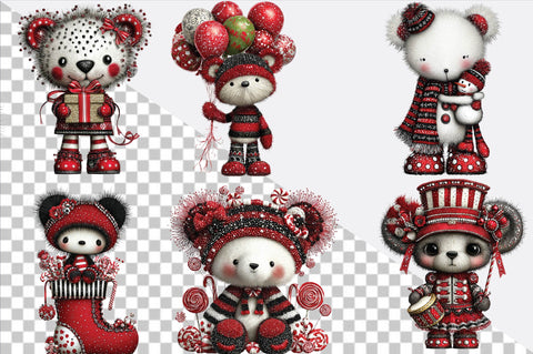 Whimsical Christmas Teddy Bear Clipart Bundle. Sublimation SVGArt 