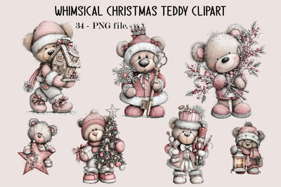 Whimsical Christmas Teddy Clipart Bundle Sublimation SVGArt 