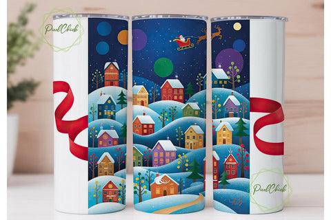 Whimsical Christmas Town 20oz Tumbler Sublimation PixelChick 