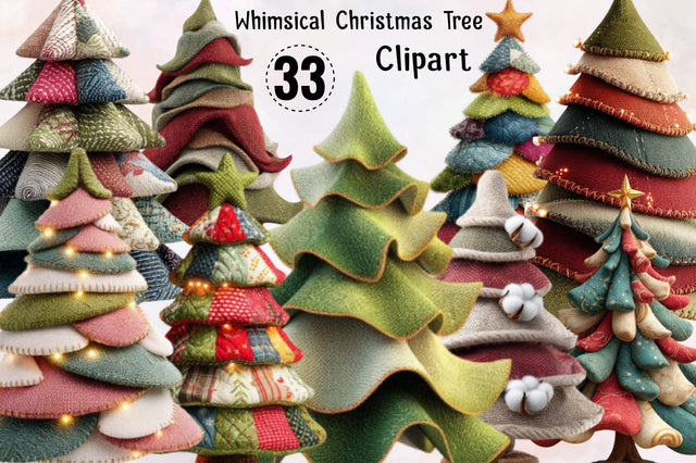 Whimsical Christmas Tree Clipart Bundle. Sublimation SVGArt 