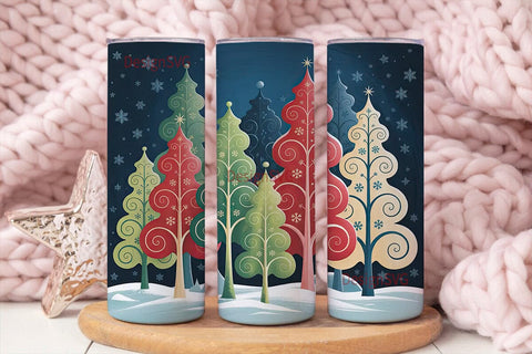 Whimsical Christmas Trees 20oz Tumbler Sublimation DesignSVG 
