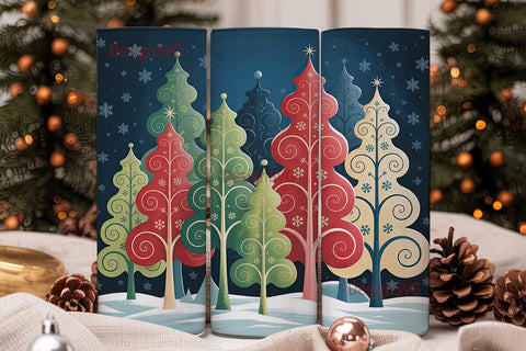 Whimsical Christmas Trees 20oz Tumbler Sublimation DesignSVG 