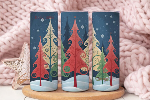 Whimsical Christmas Trees 20oz Tumbler Sublimation DesignSVG 