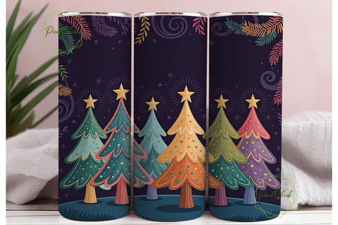 Whimsical Christmas Trees 20oz Tumbler Sublimation PixelChick 