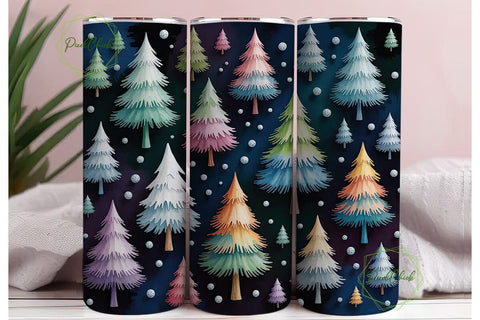 Whimsical Christmas Trees 20oz Tumbler Sublimation PixelChick 