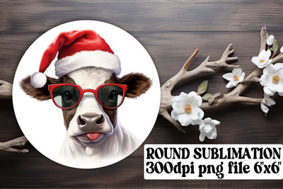 Whimsical Christmas with Cute Cows - Circle Ornament Joy Sublimation afrosvg 