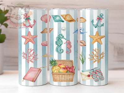 Whimsical Coastal Beach 20oz Tumbler, Coastal Beach, Whimsical Design, Ocean Theme, Sublimation Wrap, 20oz Tumbler, Nautical Aesthetic, Seaside Charm Sublimation Lara' s Designs 