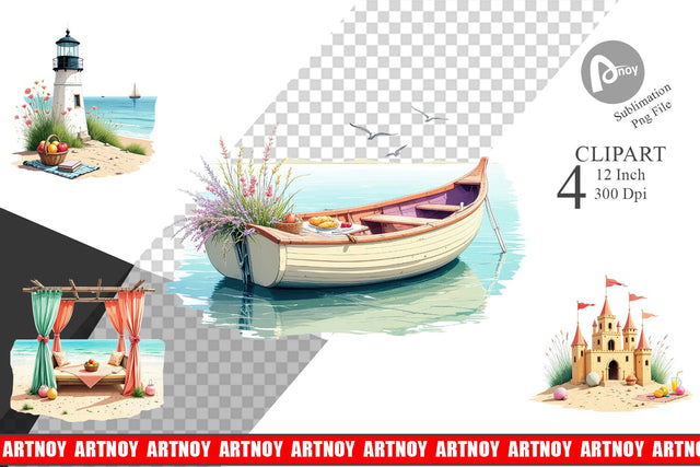 Whimsical Coastal Escape Clipart Sublimation artnoy 