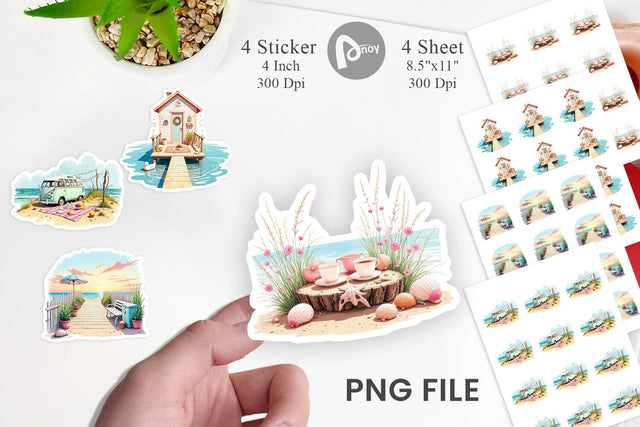 Whimsical Coastal Escape Sticker Sublimation artnoy 