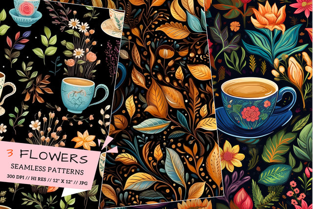 Whimsical Coffee Digital Paper, Whimsical Coffee Pattern Sublimation FloridPrintables 