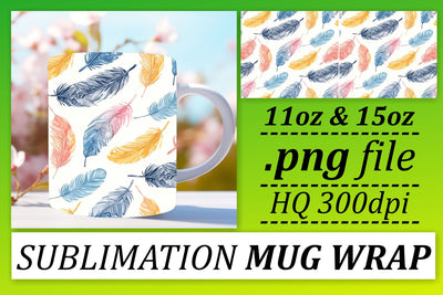 Whimsical Colorful Feather Mug Sublimation: 11oz 15oz Charm Sublimation afrosvg 