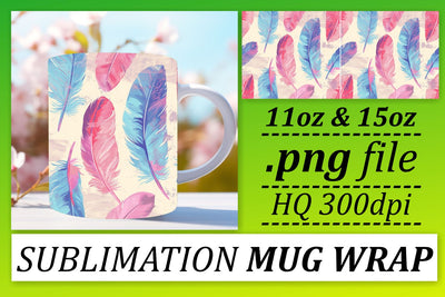 Whimsical Colorful Feather Mug Sublimation: 11oz 15oz Chic Collection Sublimation afrosvg 