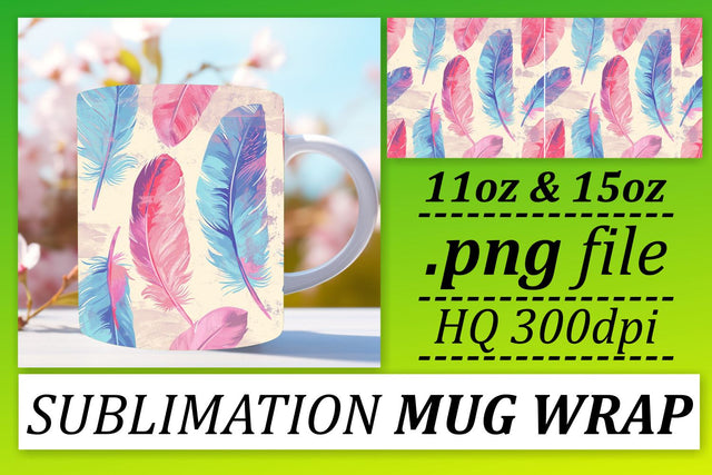 Whimsical Colorful Feather Mug Sublimation: 11oz 15oz Chic Collection Sublimation afrosvg 